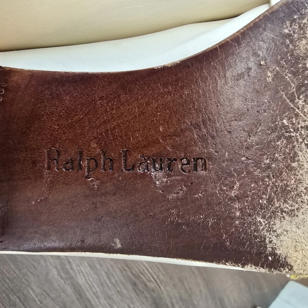 Ralph Lauren Cream Gold Detail Ballet Flats Military Nautical Coastal Preppy